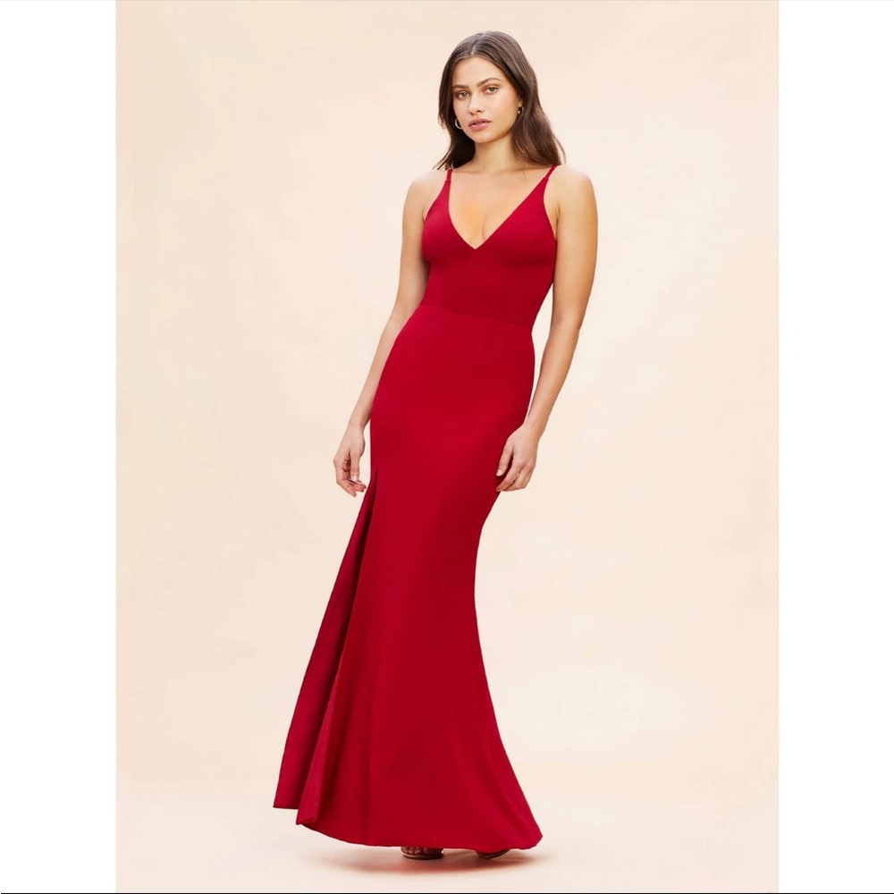 Dress the Population Iris Slit Crepe Gown Garnet Red Dress S NWOT